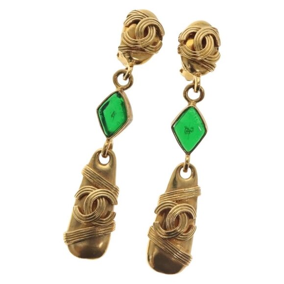 CHANEL COCO Mark Gripoa Earring metal Gold CC Auth BA4542V - Picture 1 of 14